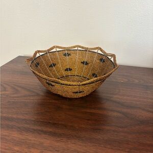 Vintage Handmade Beaded Bowl Basket